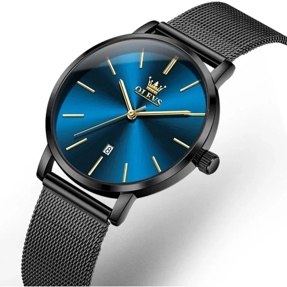 Women's Blue Black Watches for Ladies Female Wrist Watch Leather Band Waterproof